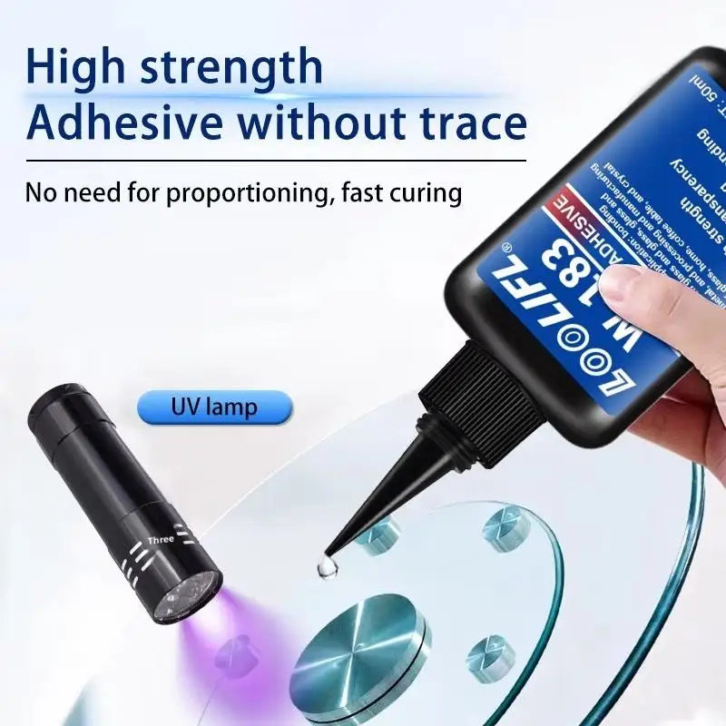 New 1Pcs UV Curing Crystal Glass And Mal ABS Bonding New W-183 Strong 50ml UV Glue Curing Adhesive Welding With UV Curing Lamp
