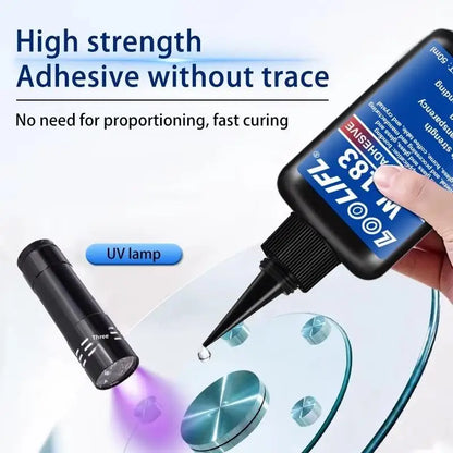 New 1Pcs UV Curing Crystal Glass And Mal ABS Bonding New W-183 Strong 50ml UV Glue Curing Adhesive Welding With UV Curing Lamp