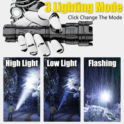 Super Bright LED Flashlight USB Rechargeable Zoom Torch 18650 Battery