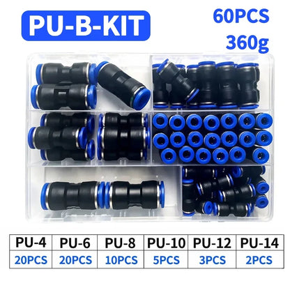 PU Pneumatic Fittings Kit 23-100PCS Air Straight Quick Release Connector for PU4 PU6 PU8 PU14 4/6/8/10MM