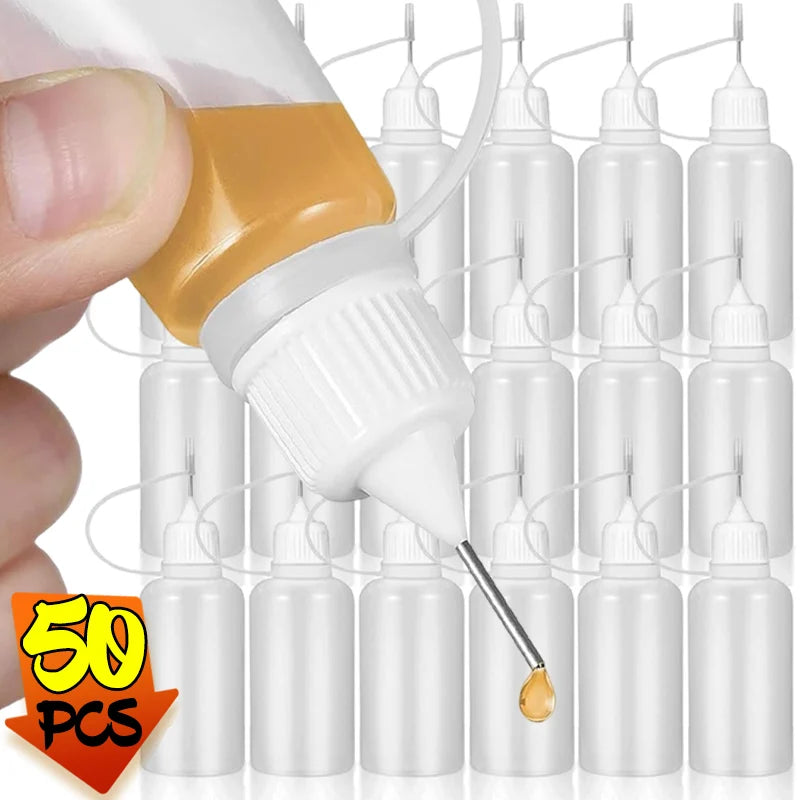 50/5pcs Plastic Squeezable Tip Bottle Refillable Applicator Bottles with Needle Tip Caps for Glue Pigment Oil Liquids Dispenser