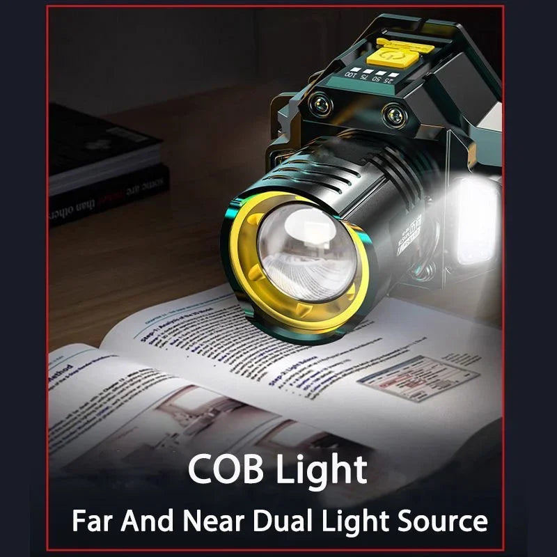 Powerful Motion Sensor LED Headlamp Rechargeable COB Head Flashlights Outdoor Camping Headlight Telescopic Zoomable Head Lamp
