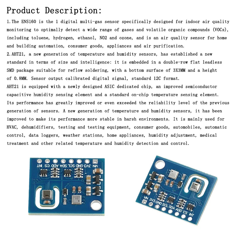 ENS160 AHT21 CO2 eCO2 TVOC Air Quality and Temperature Humidity Sensor