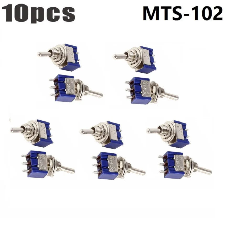 10pcs Miniature MTS-102 SPDT ON-ON For Toggle Switches 3-Pin Electrical Components for Use in 6A 125VAC Circuits