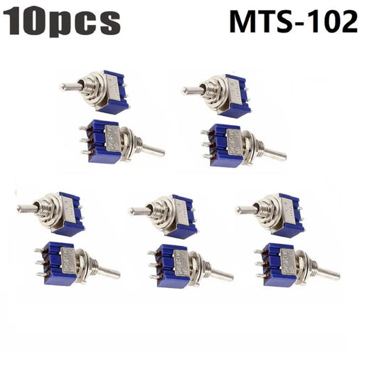 10pcs Miniature MTS-102 SPDT ON-ON For Toggle Switches 3-Pin Electrical Components for Use in 6A 125VAC Circuits