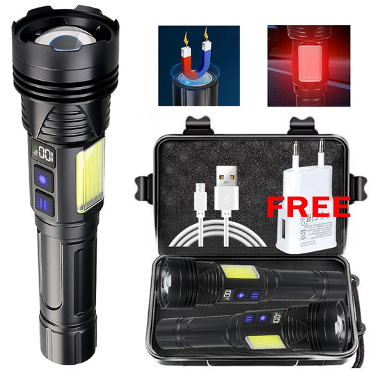 Outdoor Rechargeable RGB Led Flashlight Zoomable Torch Strong Light 11 Mode Tactical Lamp for Camping Fishing Emergency Lantern