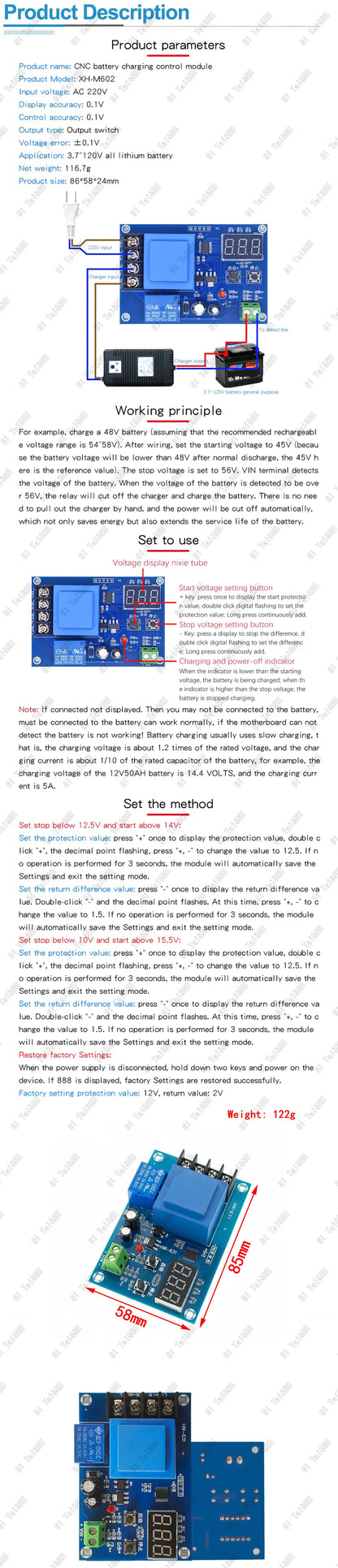 XH-M602 Digital Lithium Battery Charge Control Module with Protection Board