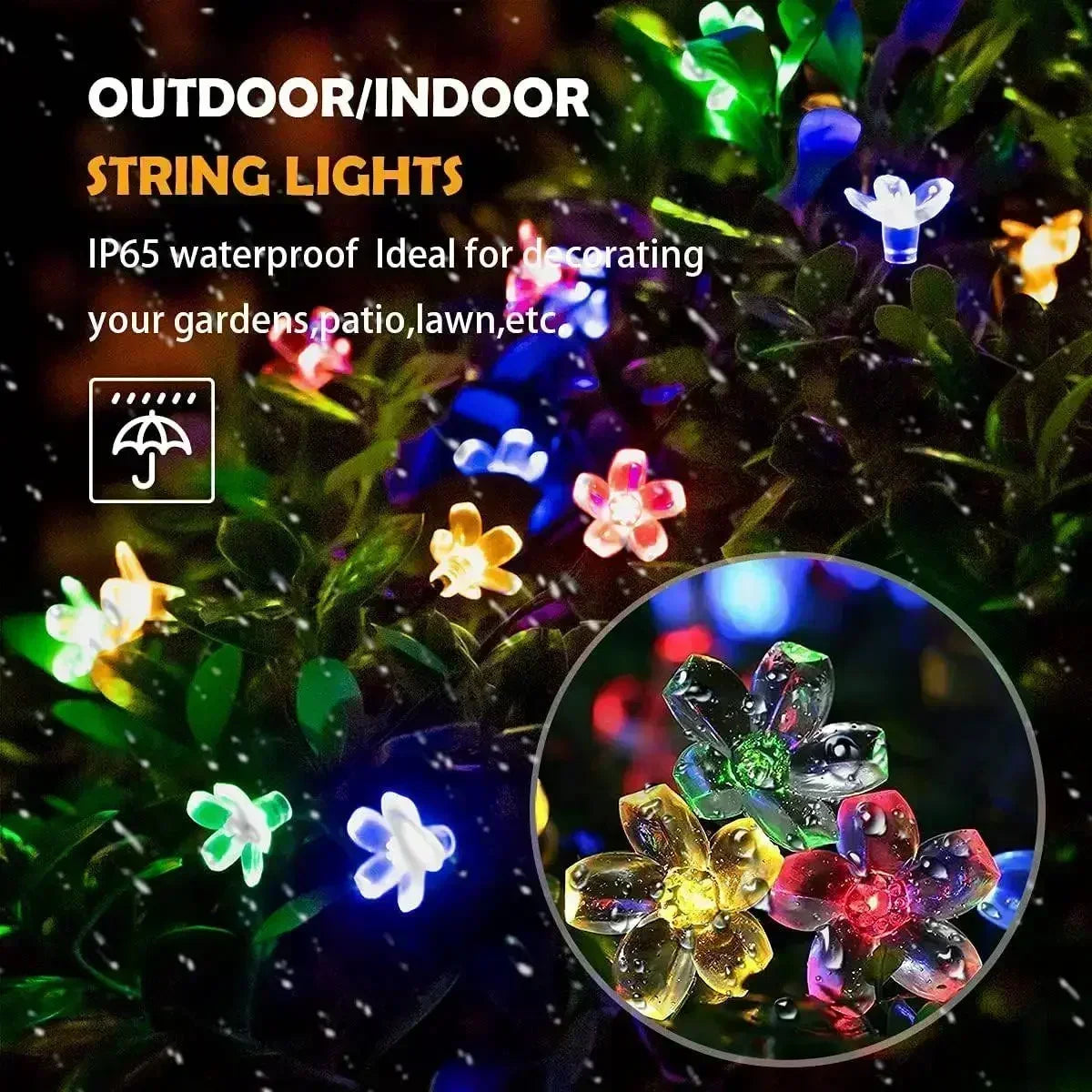 Solar Sakura Fairy String Lights, 5/7/12/22M Peach Blossom Cherry LED Lamp for Wedding, Party, Garden, Christmas Outdoor Decor