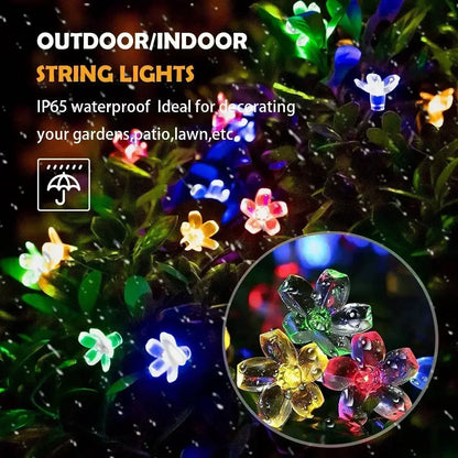 Solar Sakura Fairy String Lights, 5/7/12/22M Peach Blossom Cherry LED Lamp for Wedding, Party, Garden, Christmas Outdoor Decor