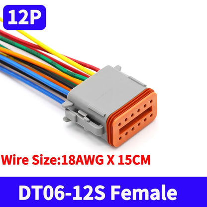 Deutsch DT 12-Pin Waterproof Connector Set DT04-12P DT06-12S 16-22AWG Male Female