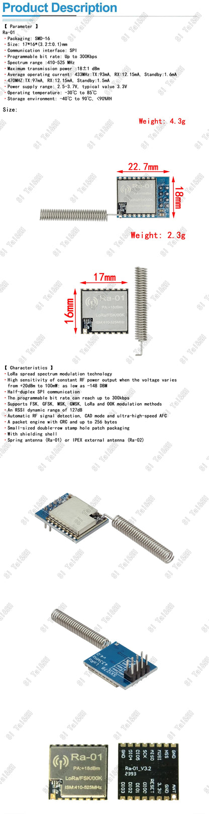 RA-01/RA-02 LoRa SX1278 433MHz Wireless Long-Range Transmission Module for Arduino
