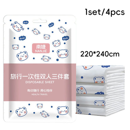 Disposable Non-Woven Bedding Set – Waterproof Travel Duvet Cover, Bed Sheet & Pillowcase Set for Hotel & Portable Travel Use