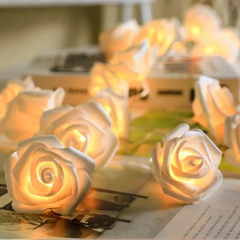 Battery Powered LED Rose Flower String Lights Night Lamp for Wedding Party Valentines Day Decoration Garland