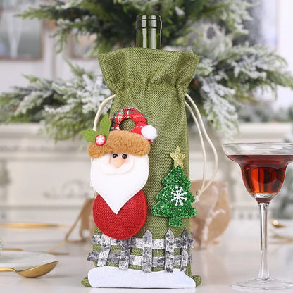Creative Christmas Wine Bottle Cover Set Velvet Santa & Snowman Decor