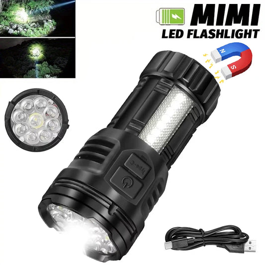 Outdoor Mini Flashlight 9 LED Strong Light Lantern Long Range Rechargeable Pocket Lamp Portable Camping Hiking Magnetic Light