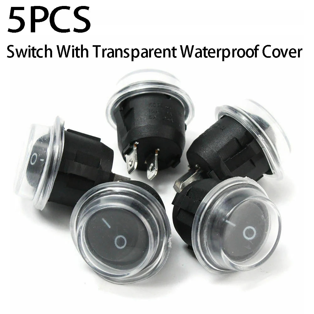 Mini SPST Round Rocker Toggle Switch ON/OFF – 5pcs Set with Waterproof Cover