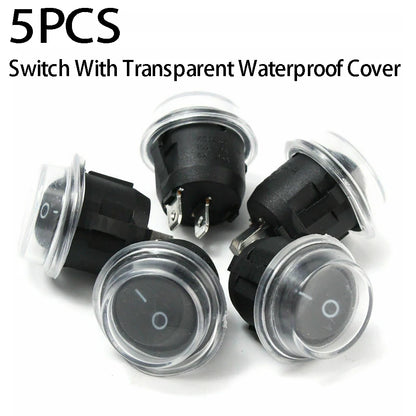 Mini SPST Round Rocker Toggle Switch ON/OFF – 5pcs Set with Waterproof Cover