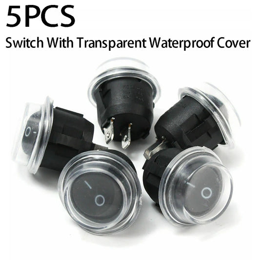 Mini SPST Round Rocker Toggle Switch ON/OFF – 5pcs Set with Waterproof Cover