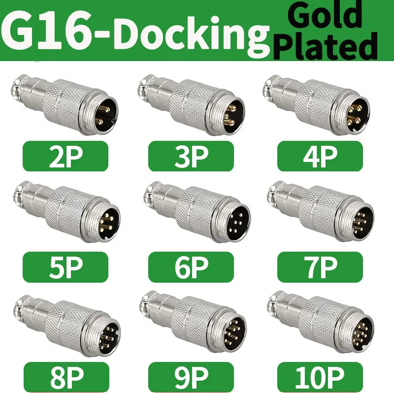 Gold Plated GX16 Circular Aviation Connector 2-9Pin Male & Female Docking Electric Wire Plug