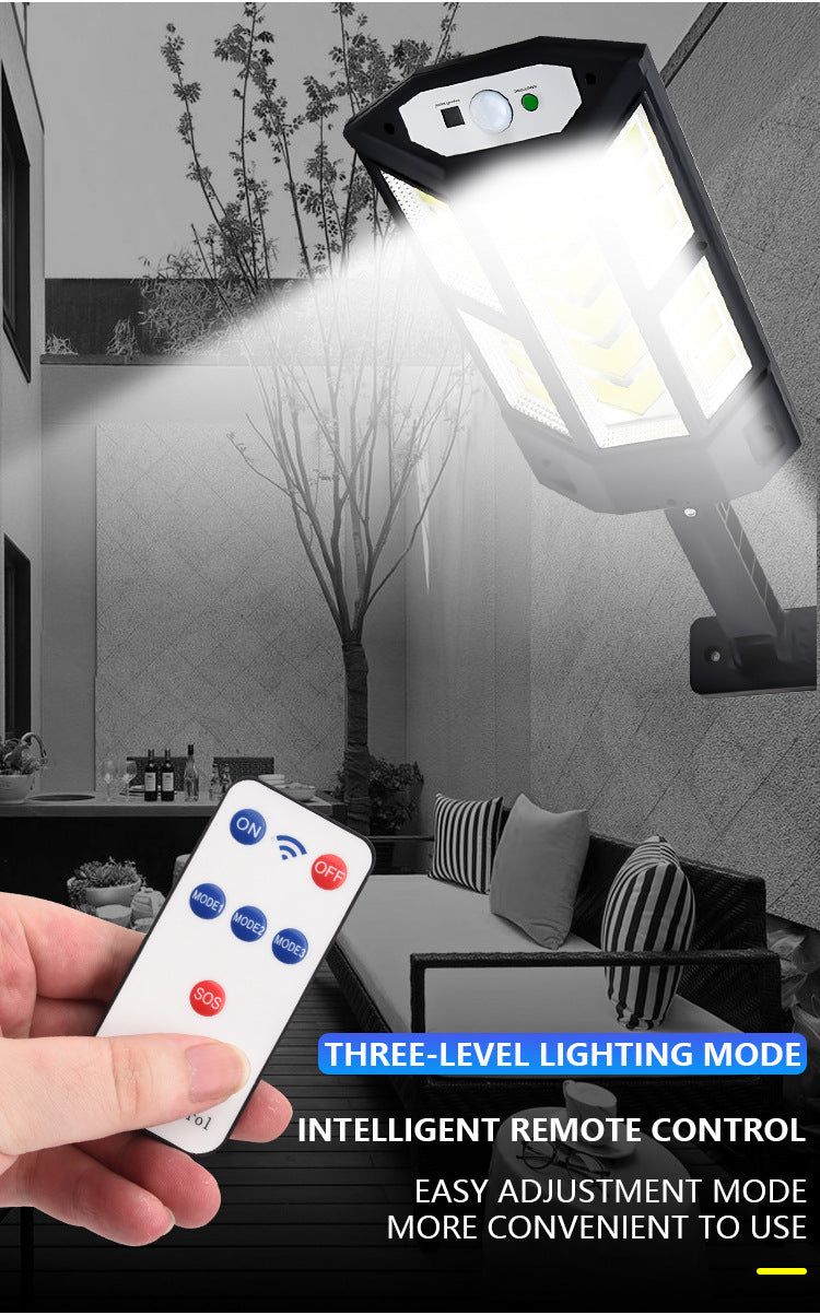 Powerful Solar LED Street Light – 3 Modes with Motion Sensor Super Bright COB Wall Lamp for Outdoor Garden & Yard Lighting