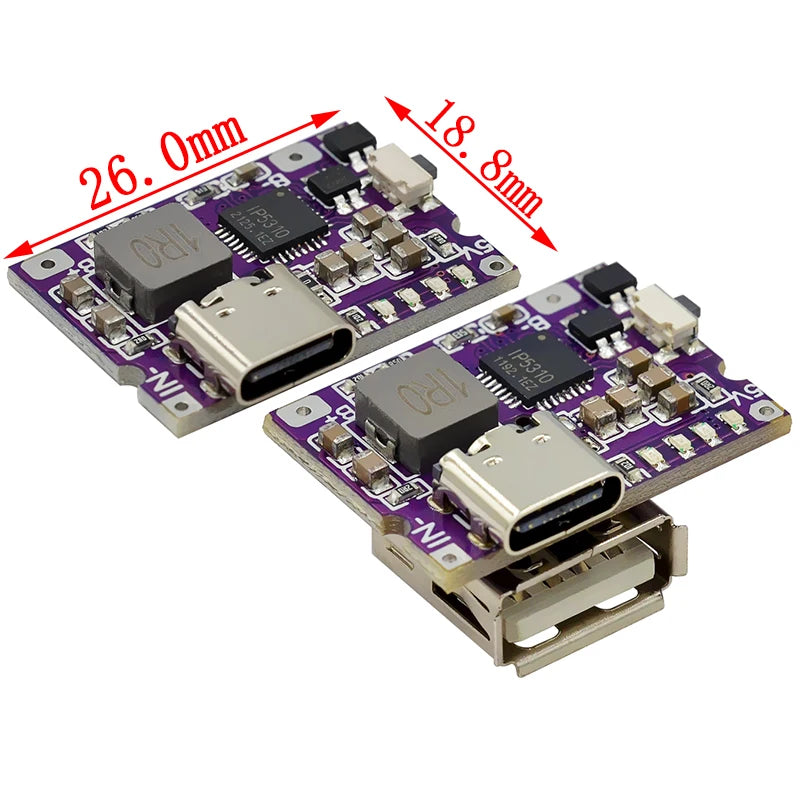 Type-C / Micro USB 5V Boost Power Module — 1A/2A/3.1A, Li-ion Protection, LED Indicator