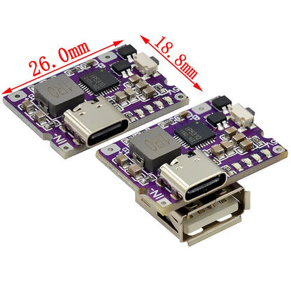 Type-C / Micro USB 5V Boost Power Module — 1A/2A/3.1A, Li-ion Protection, LED Indicator