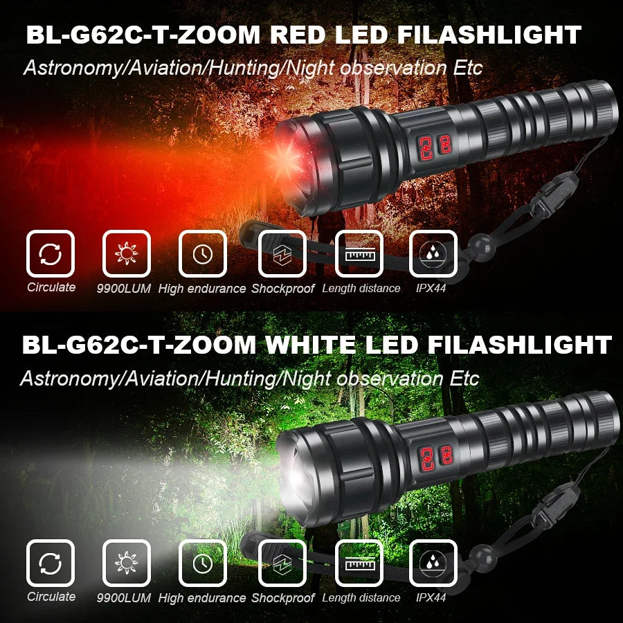 Powerful 9000LM Led Flashlight USB Rechargeable Zoom Tactical Torch Ultra Bright Outdoor Camping Fishing Hunting Emergency Lamp