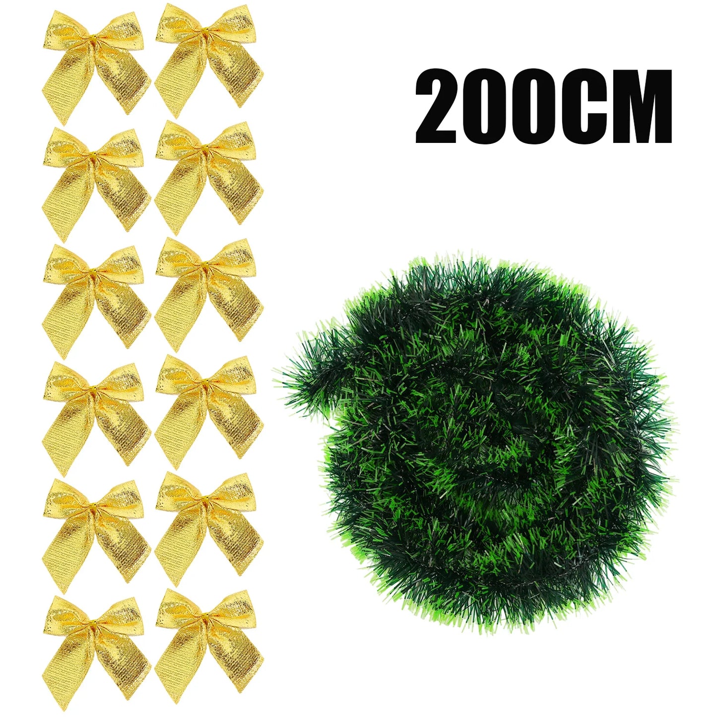 10/2M Christmas Bow Ribbon Garland Embellished Green Tinsel Xmas Tree Hanging Ornament Holiday Party Home Wedding Decoration
