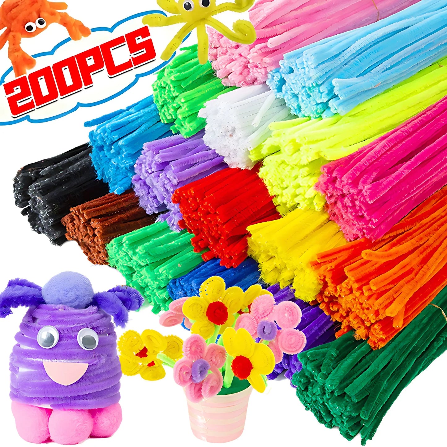 Wholesale Colorful Chenille Stems Pipe Cleaners Plush Tinsel Stem Wired Sticks Twist Stick Hair Strip DIY Craft Educational Toys