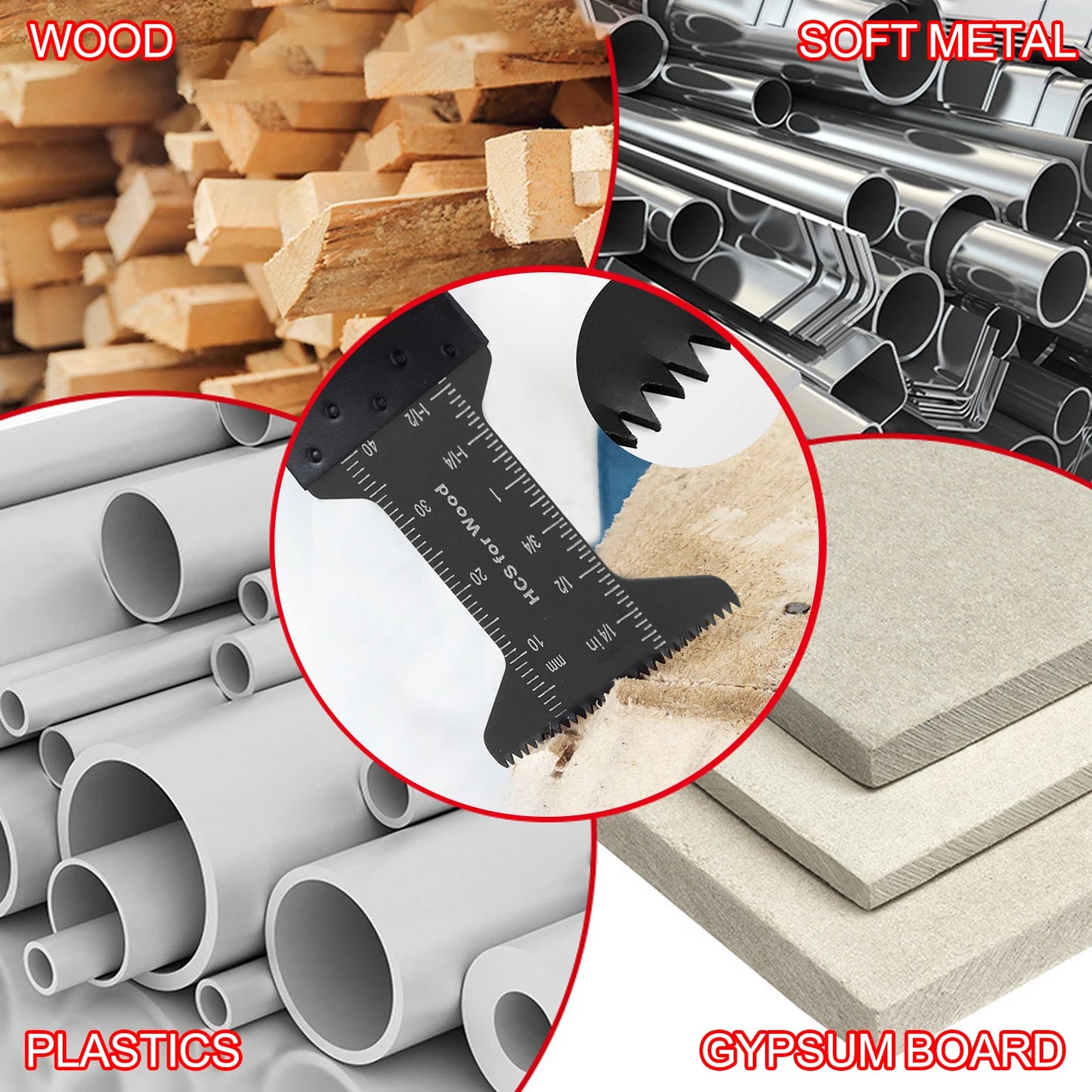 Carbide Oscillating Saw Blades — V-Shaped Quick Release 10mm 20mm 34mm 68mm for Metal, Wood, Nails, Plaster, Drywall, PVC