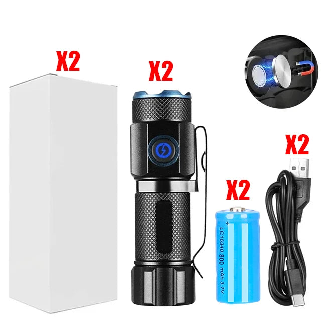 Ultra Bright Mini P50 LED Flashlight USB C Rechargeable Hat Clip Torch