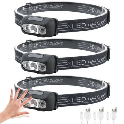 USB Rechargeable Mini Strong Light LED Sensor Headlamp Outdoor Waterproof Work Head Torch Camping Fishing Search Headlight