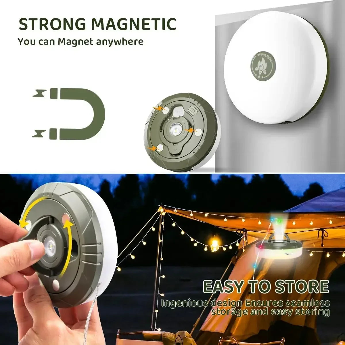 Camping String Lights Rechargeable LED Flashlight Hook lamp 4 in 1 Design 10m RGB Atmosphere Light Outdoor Waterproof Tent Light