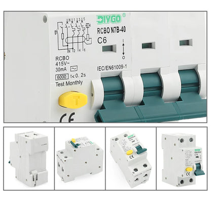 RCBO Electro-Magnetic Type Residual Current Circuit Breaker 2P 1P+N, Overcurrent and Leakage Protection 50/60Hz