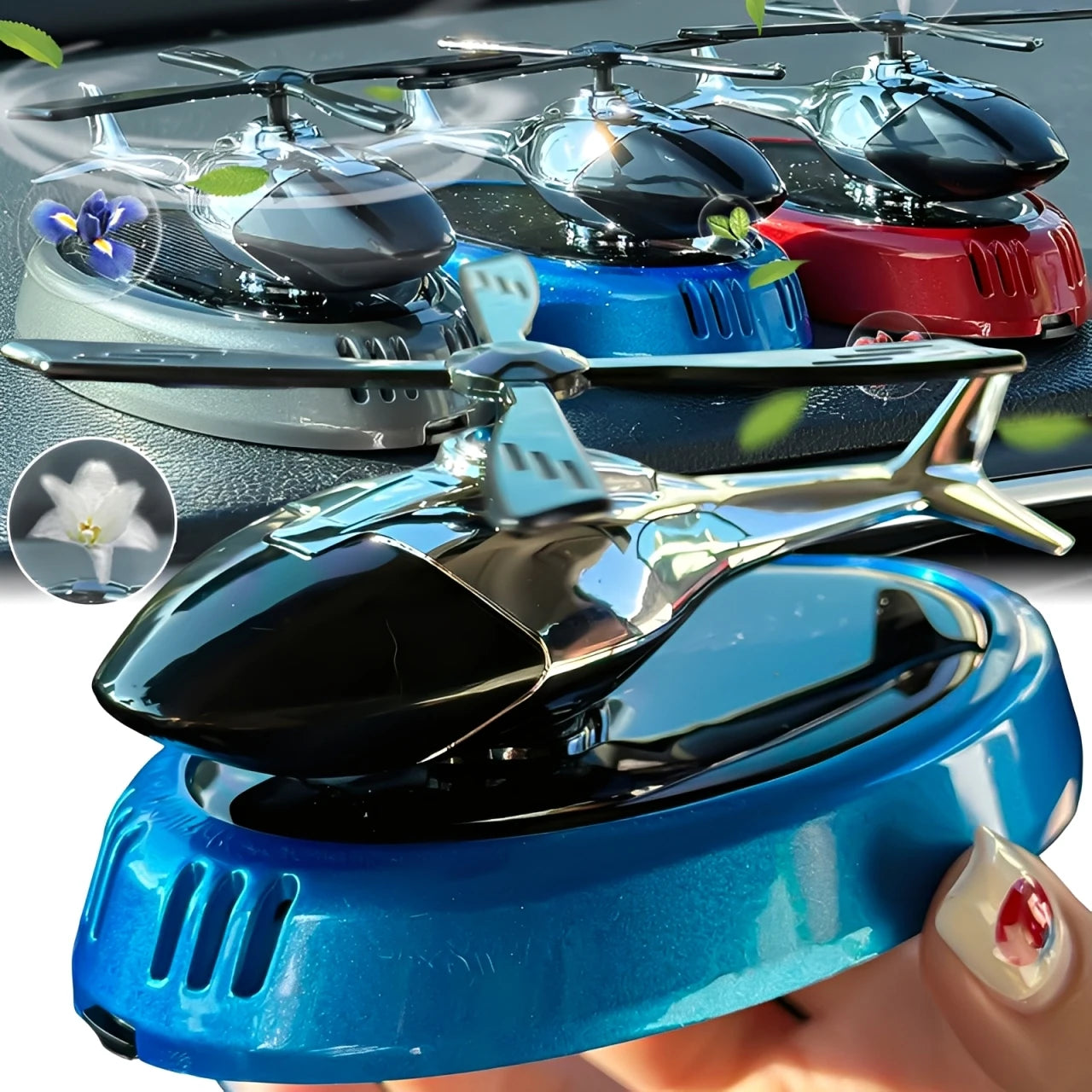 Solar Powered Rotating Helicopter Air Freshener Aromatherapy Decor