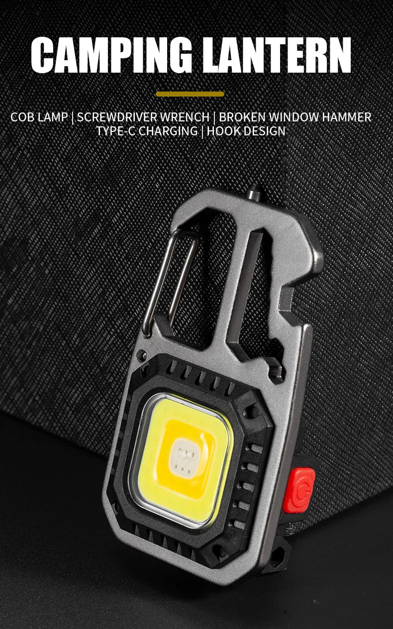 Mini Multifunctional Keychain LED Flashlight USB Rechargeable Portable Flashlight Outdoor Camping Torch Emergency Lantern 500Mah