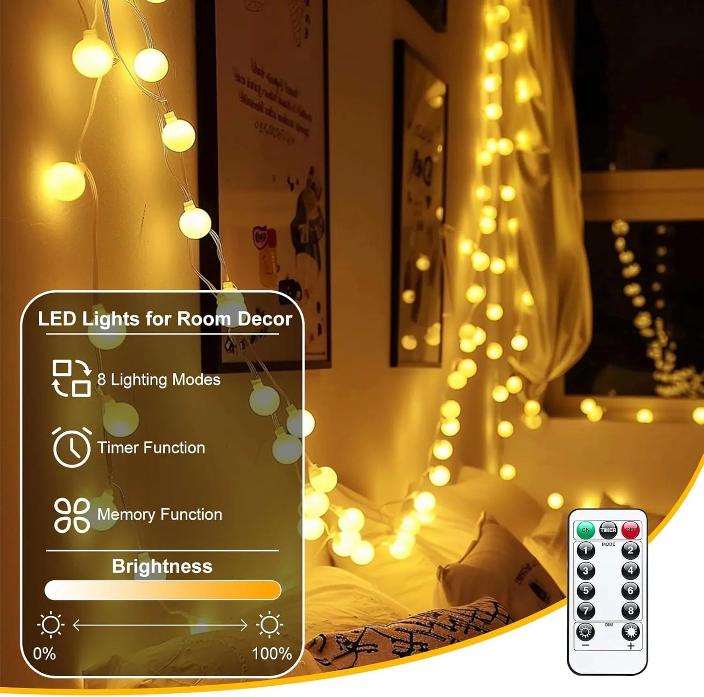 10M Ball LED String Lights Outdoor Ball Chain Lights Garland Lights Bulb Fairy Lights Party Home Wedding Garden Christmas Decor