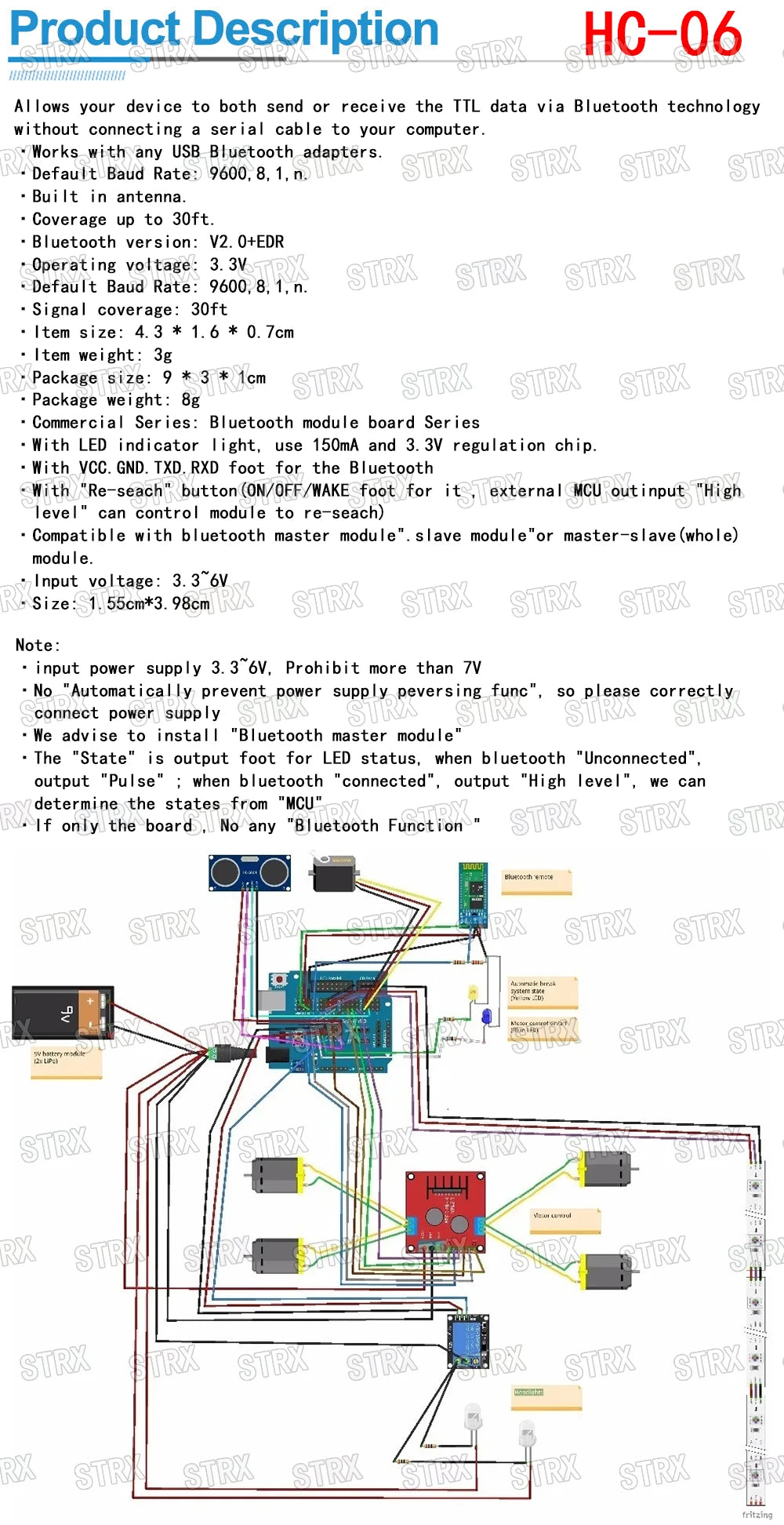 HC-05 HC-06 Bluetooth Serial Module Master-Slave 6Pin/4Pin Wireless Pass-Through for Arduino