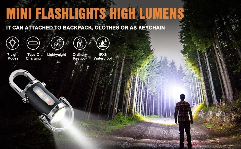 COB LED Keychain Light USB Rechargeable Waterproof Mini Flashlight