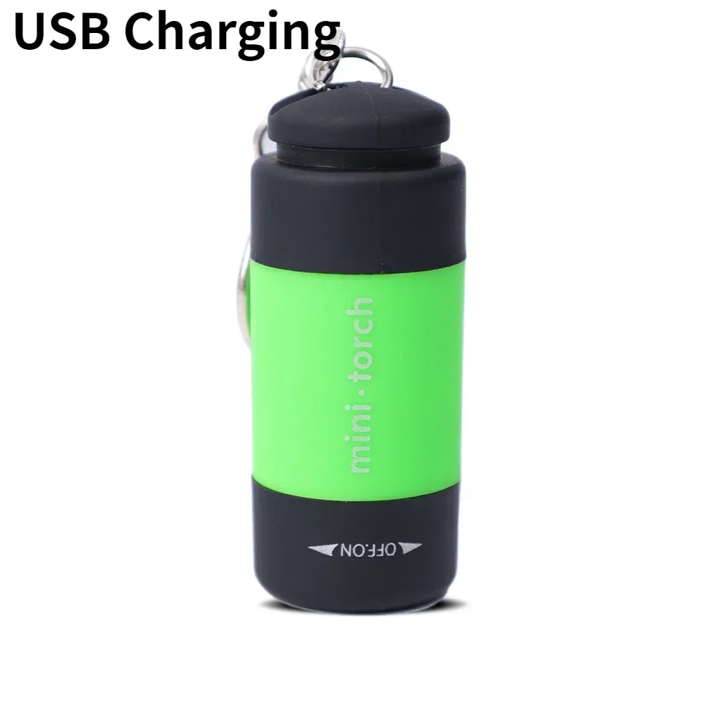 LED Mini Torch Light USB Charging Waterproof Flashlight Outdoor Emergency Lights Keychain Lamp Hiking Camping Portable Lighting