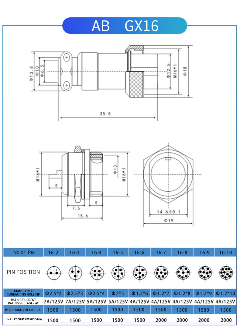 1PCS GX16 Auto Waterproof Connector 2-10 Pins with Power Cable Line Socket Plug — Suitable for Industrial Machinery and Equipment