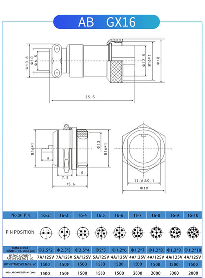 1PCS GX16 Auto Waterproof Connector 2-10 Pins with Power Cable Line Socket Plug — Suitable for Industrial Machinery and Equipment