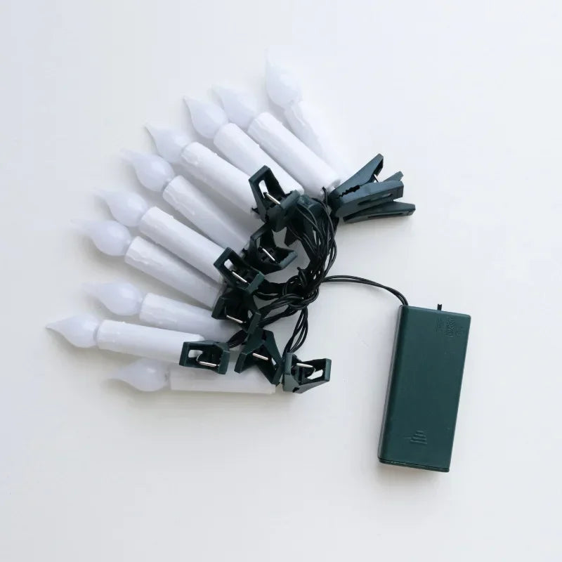 Flameless Taper Christmas Candle String Light with Clips 10/20 LED for Home Party Xmas Tree Holiday Decorations