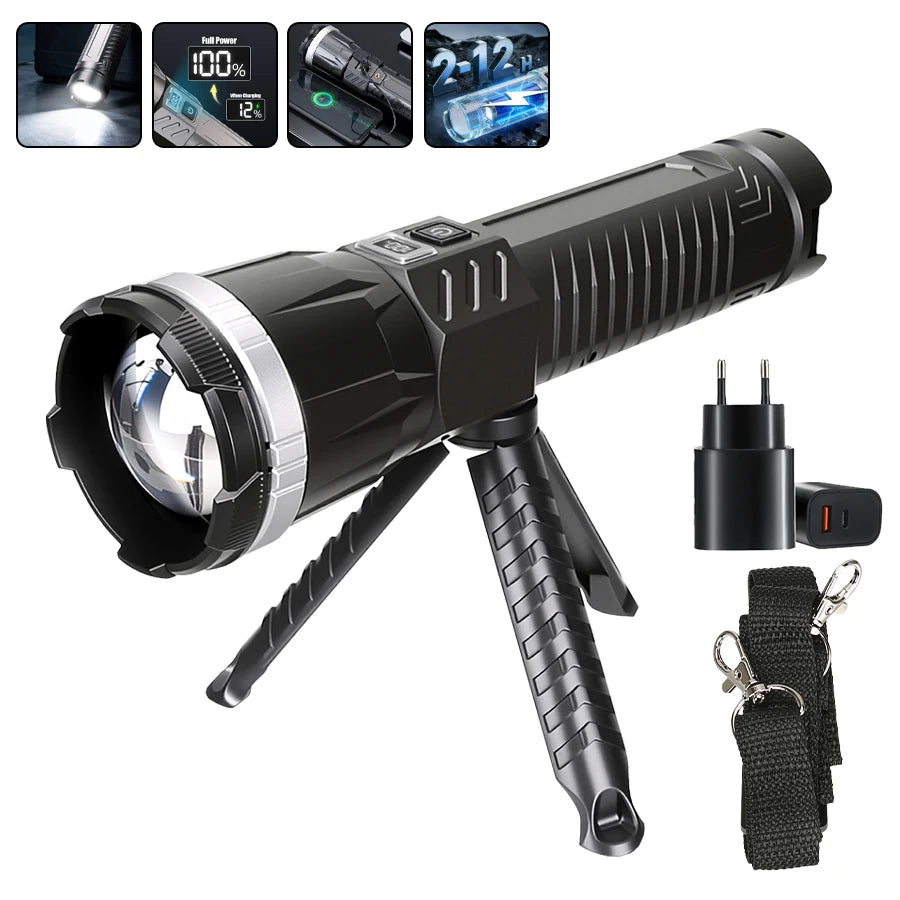 850000000LM Ultra Bright LED Flashlight Long Range Zoomable Torch