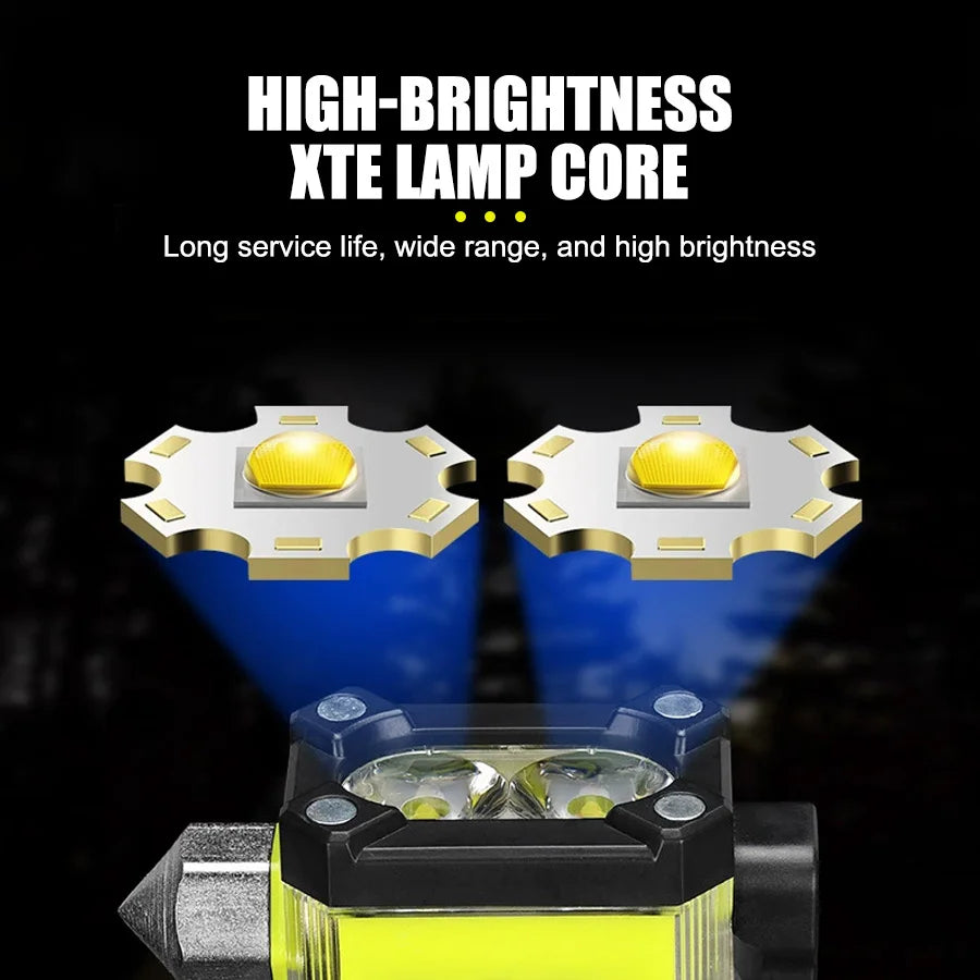 Ultra-bright Rechargeable Flashlight Magnetic Safety Hammer Torch