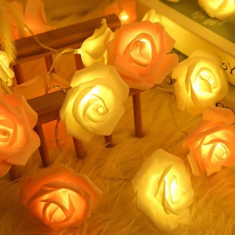 Battery Powered LED Rose Flower String Lights Night Lamp for Wedding Party Valentines Day Decoration Garland