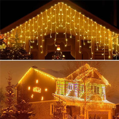 Christmas Icicle Light Decorations Outdoor Garden Street Droop LED Lamp Curtain String Fairy Garland for Eaves