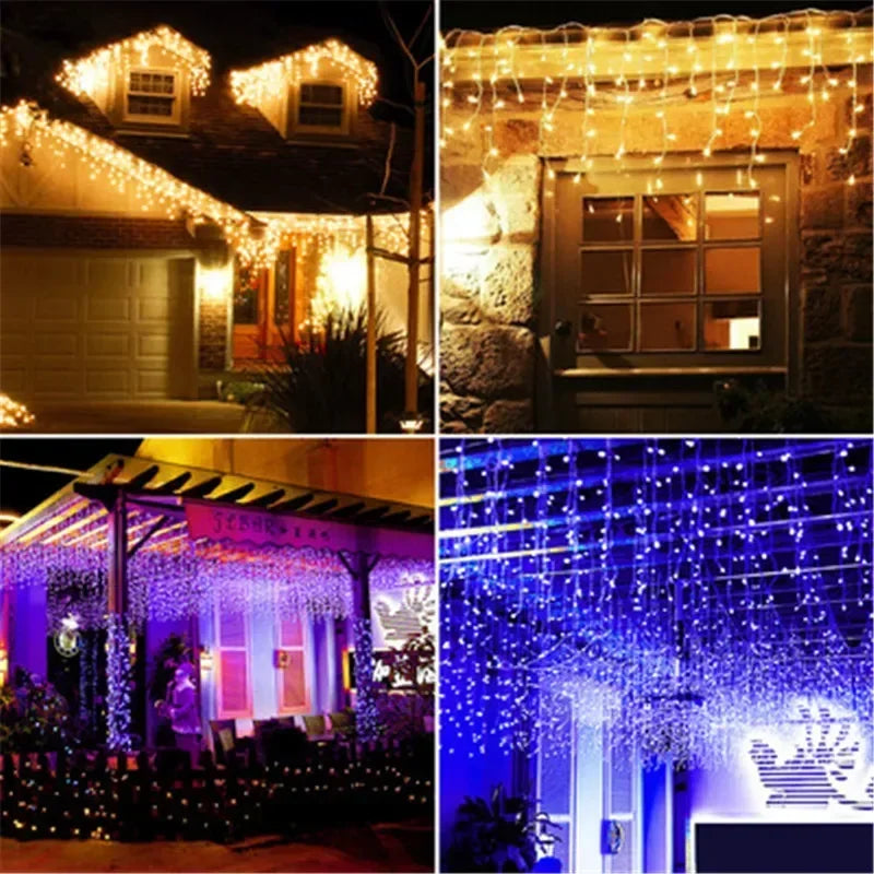 Christmas Icicle Light Decorations Outdoor Garden Street Droop LED Lamp Curtain String Fairy Garland for Eaves