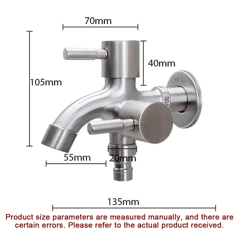 Multifunction Double Outlet Faucet 304 Stainless Steel One Into Two