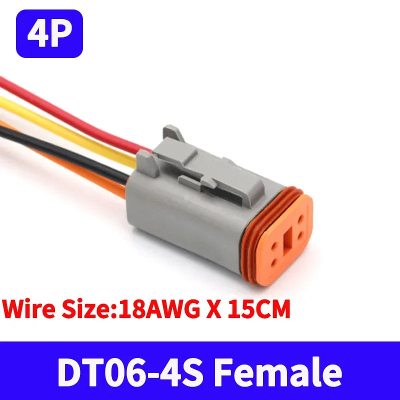 Deutsch DT Waterproof Connector with 15cm Wire DT06-2S DT04-2P 2/3/4/6/8/12 Pin 16-22AWG